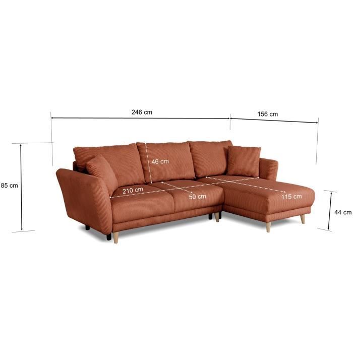 CLAUDIUS Reversible hoekbank - 3/4 zitplaatsen - Lincoln Terracotta stof - Opbergruimte - 244 x 158 x 86 cm