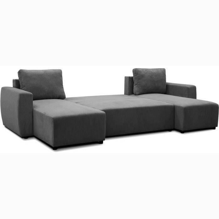 PHARELL 5/6-zits panoramische converteerbare hoekbank - Antraciet ribfluweel stof - Opbergdoos - L297 x P155 x H7