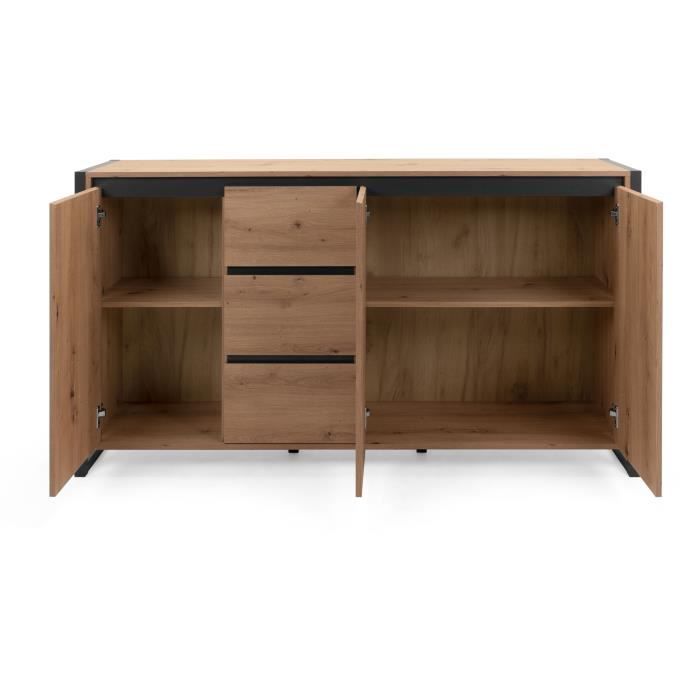 DENVER Buffetkast met 3 deuren en 3 lades - Ambachtelijk eiken decor / Antraciet - L 160 x D 40 x H 88 cm