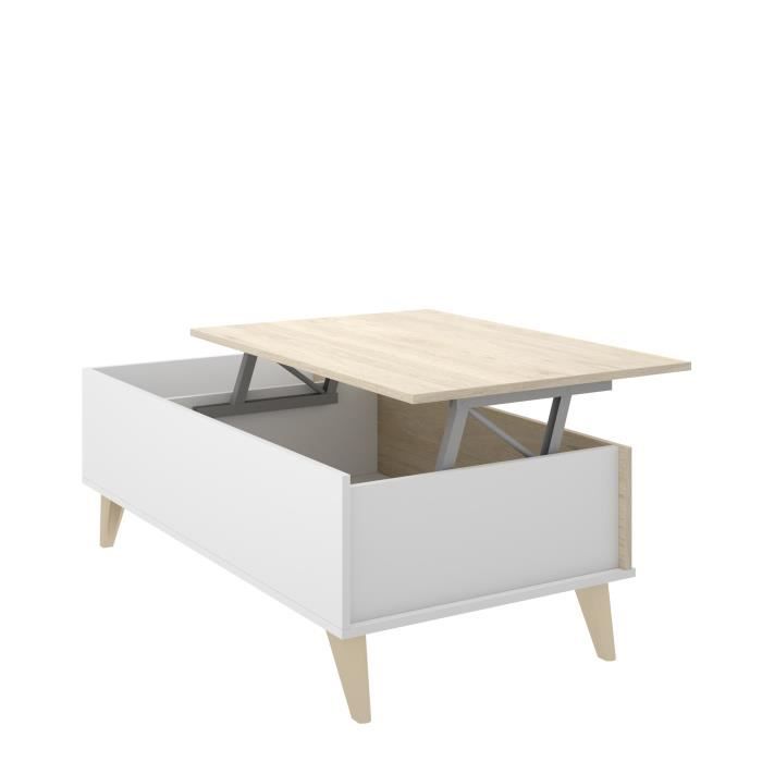 NESS woonkamerset: TV-meubel + Opklapbare salontafel - Melamine - Licht eiken en wit decor