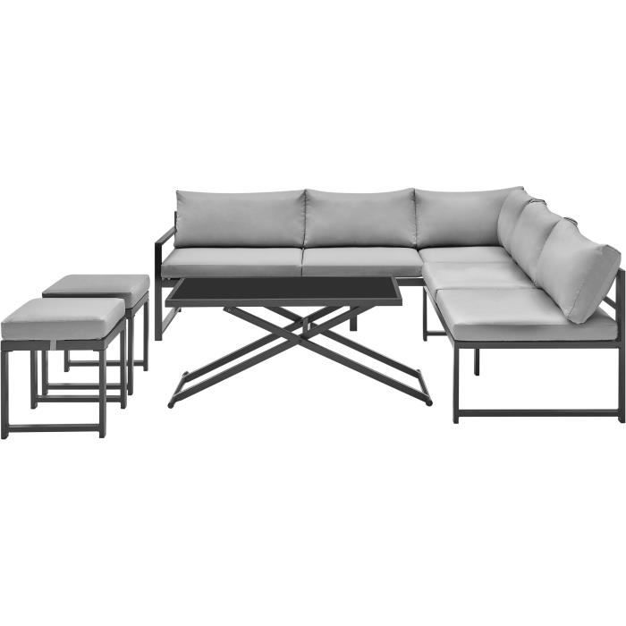 Tuinmeubelen met aluminium frame met kussens - 7 personen - Hipu - Grijs