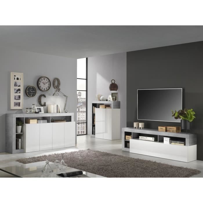 Maestro buffet - betonlook en glanzend gelakt wit - 4 deuren - l 184 x d 42 x H 93 cm