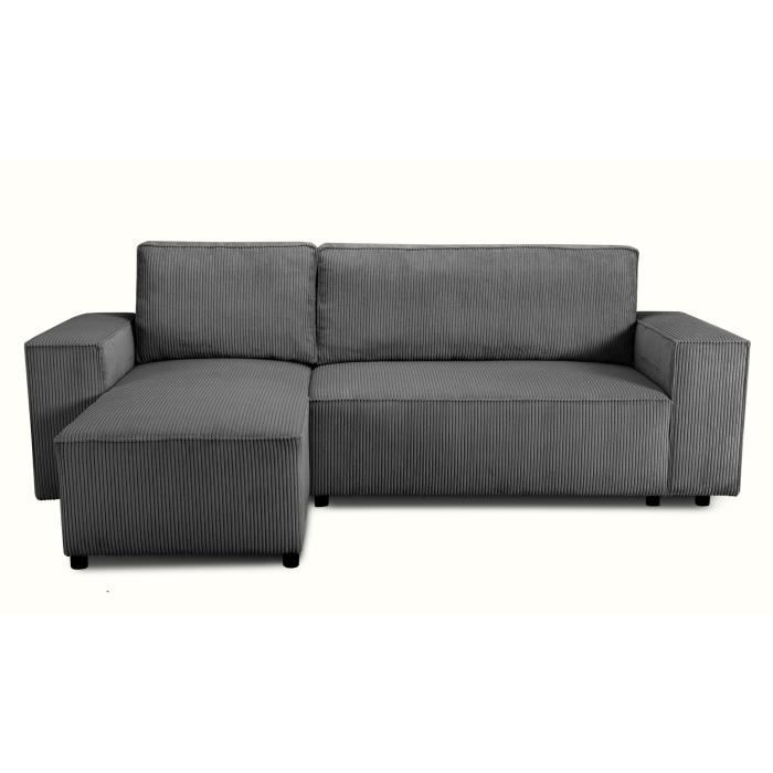 JOSH reversible hoekbank - 4 zitplaatsen - Geribbelde fluwelen stof - Antraciet - Opbergruimte - 242 x 155 x 86 cm