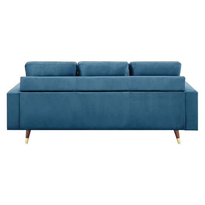New York Omkeerbare vaste hoekbank - 3 plaatsen - blauwe stof - hout en gouden voeten - l 194 x d 139 x H 83