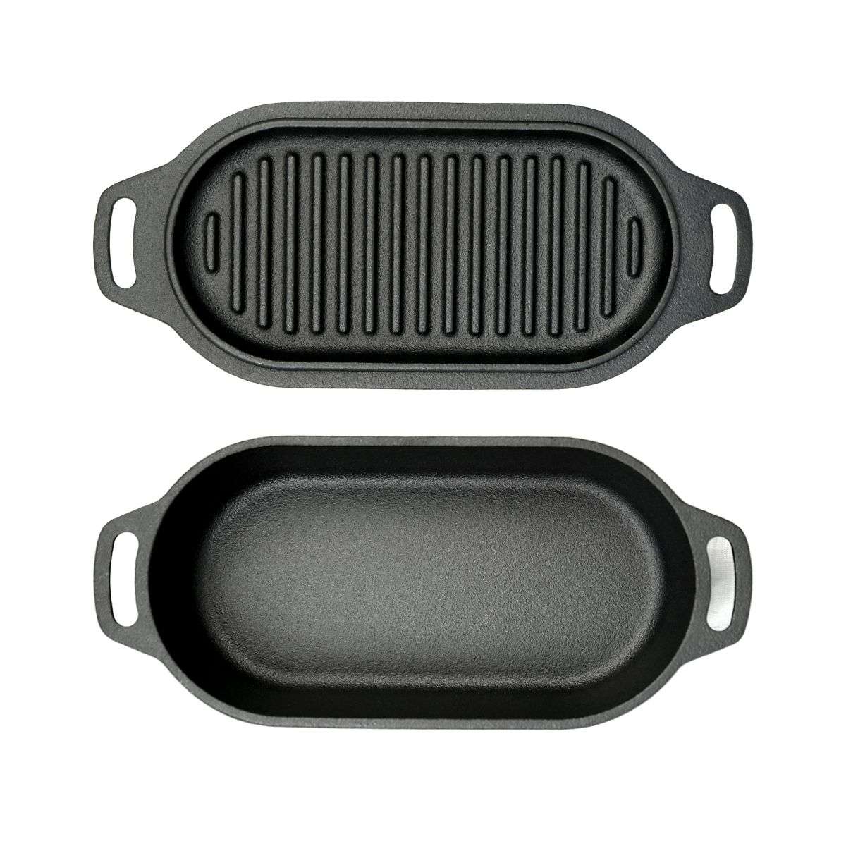 Nederlandse Oven Braadpan Gietijzer met Grill Deksel Ovaal 1 Liter
