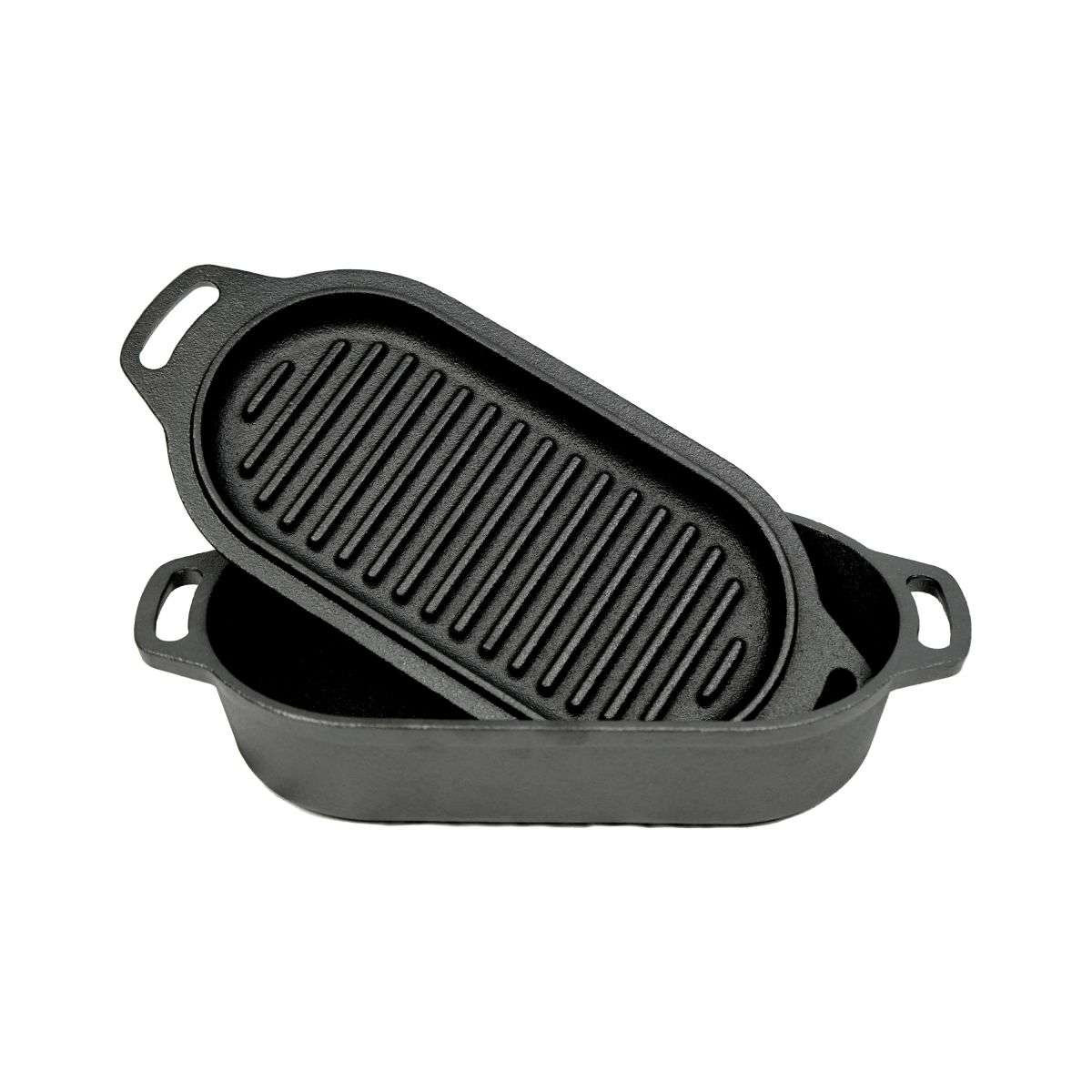 Nederlandse Oven Braadpan Gietijzer met Grill Deksel Ovaal 1 Liter