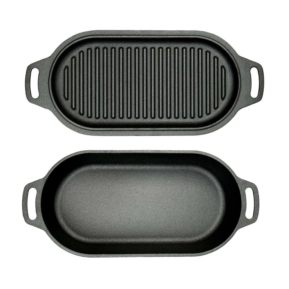 Nederlandse Oven Braadpan Gietijzer met Grill Deksel Ovaal 2 Liter