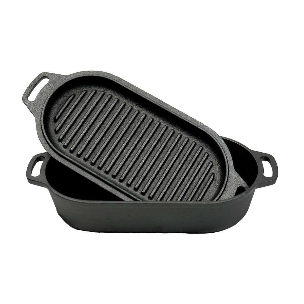 Nederlandse Oven Braadpan Gietijzer met Grill Deksel Ovaal 2 Liter