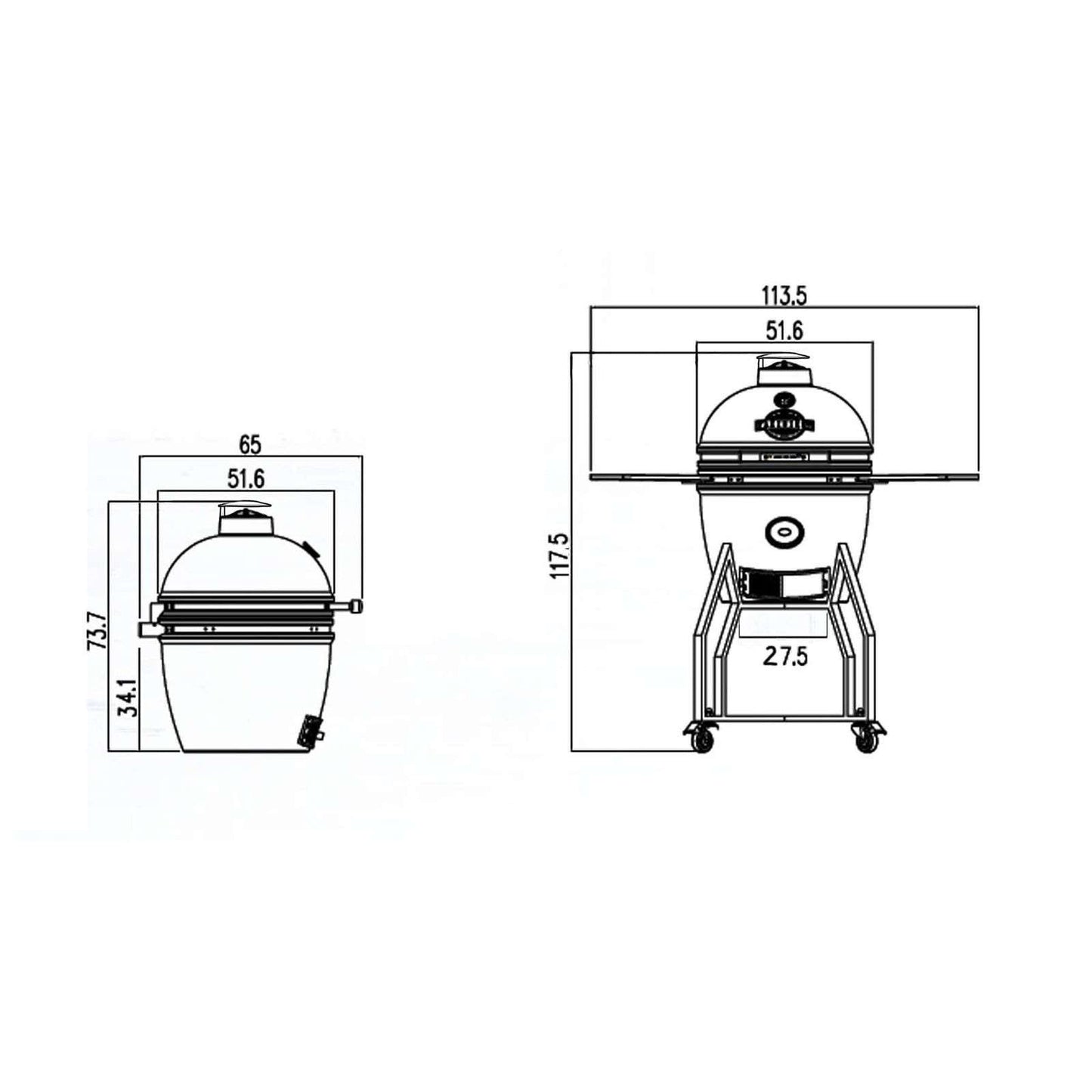 BBQ Kamado 16 Medium met onderstel en Zijtafels