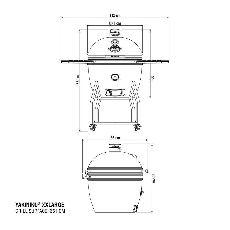BBQ Kamado 24" XXL Pro Set met Onderstel- Zijtafels en Hoes