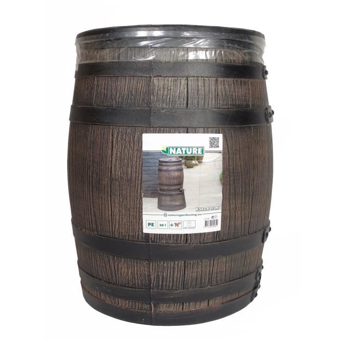 Wateropvangbak in de vorm van een ton - NATURE - Rotatiegegoten PE - 50 liter - Inclusief accessoires