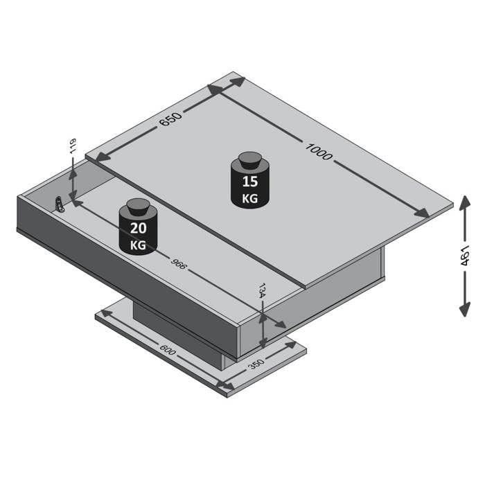 Tweekleurige salontafel met uitschuifbaar blad - LA betongrijs en glanzend wit decor - L100 x H46,1 x D65 cm