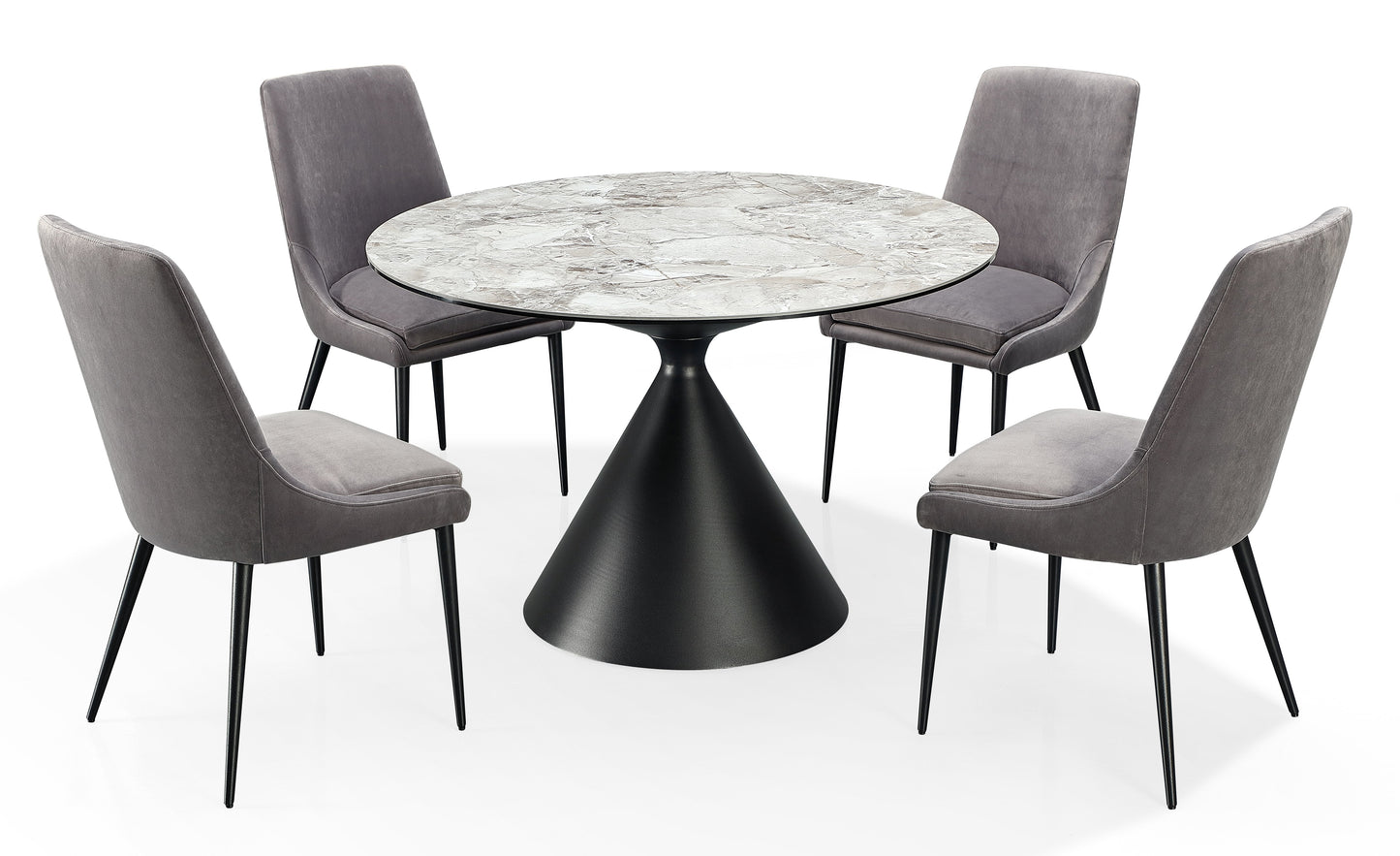 Winston stenen blad metalen onderstel ronde eettafel in Grigio