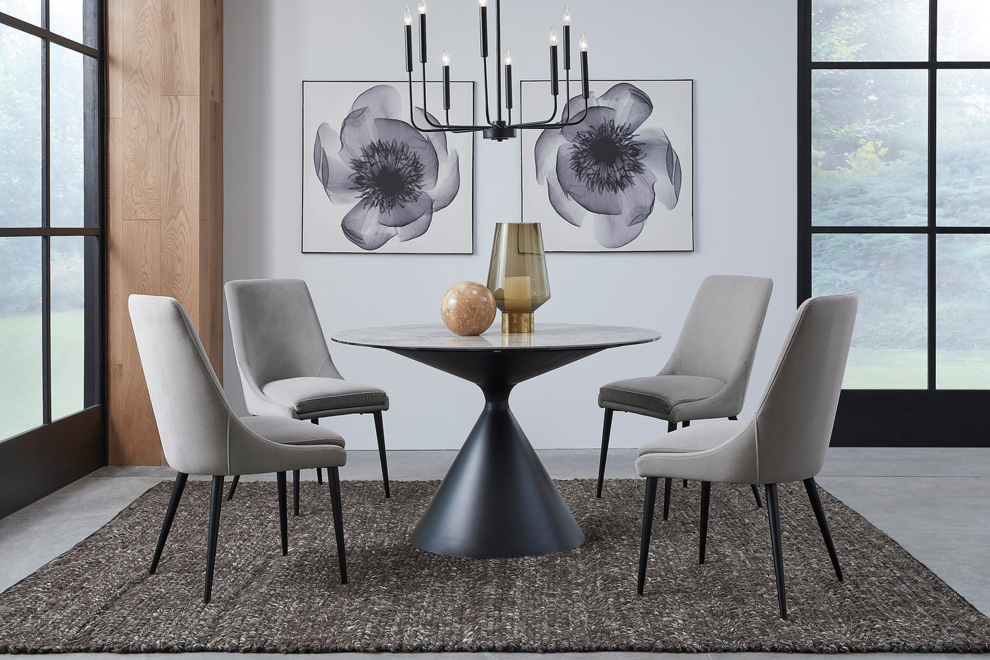 Winston stenen blad metalen onderstel ronde eettafel in Grigio