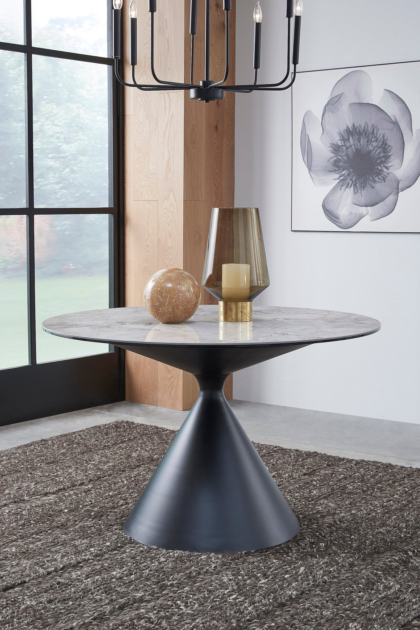 Winston stenen blad metalen onderstel ronde eettafel in Grigio