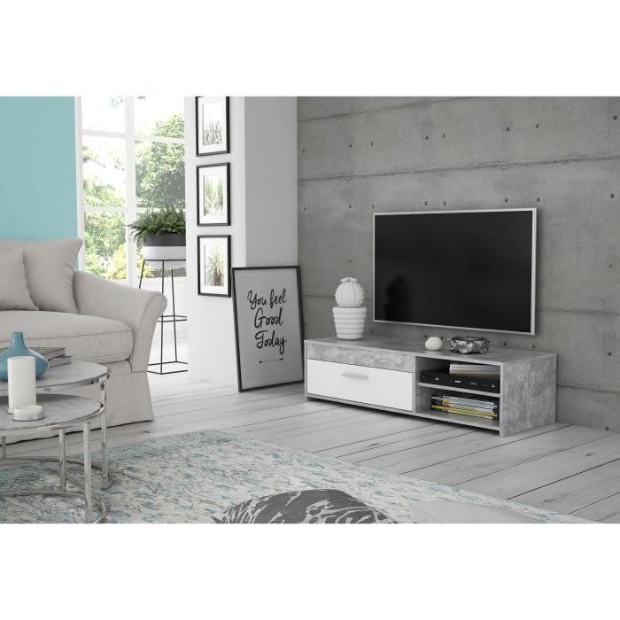 PILVI Eigentijds tv-meubel - Wit en lichtgrijs beton - B 120 x D 42,1 x H 31,8 cm