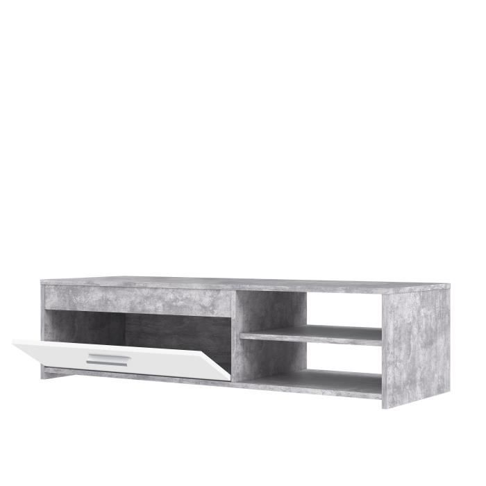 PILVI Eigentijds tv-meubel - Wit en lichtgrijs beton - B 120 x D 42,1 x H 31,8 cm