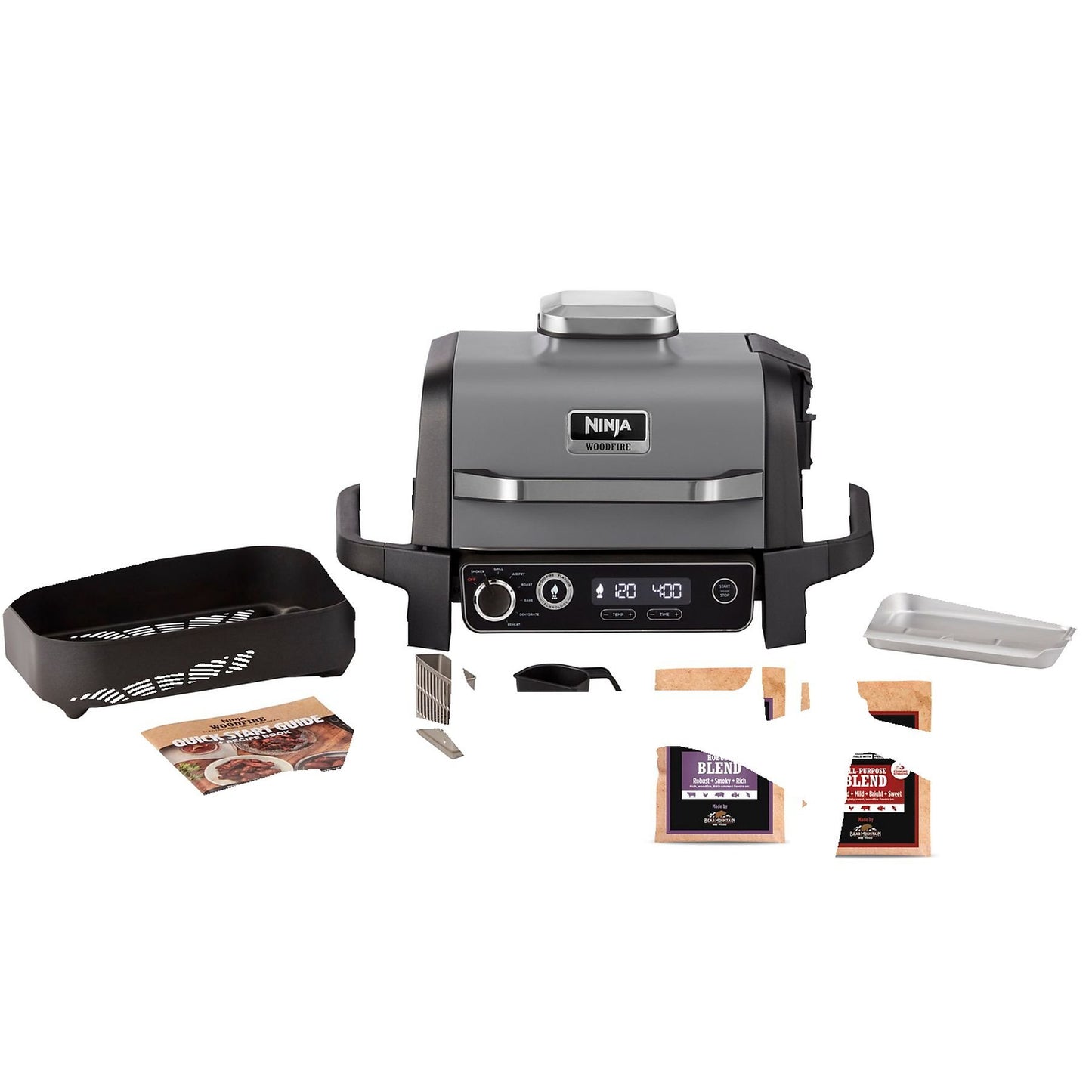 NINJA elektrische barbecue en rookoven - Houtvuur - OG701EU - Grill, rookoven & airfryer - Antiaanbaklaag - Grijs en zwart