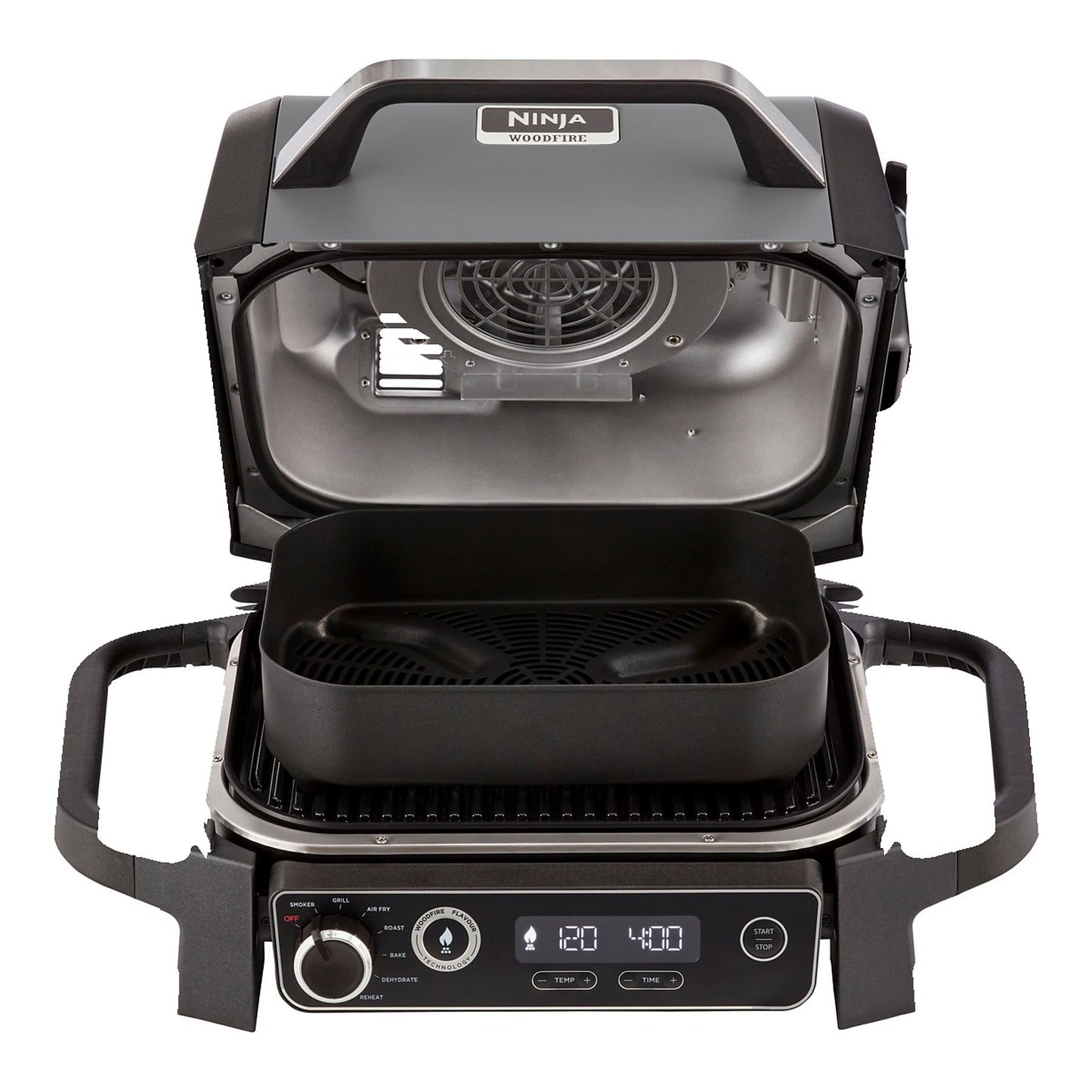NINJA elektrische barbecue en rookoven - Houtvuur - OG701EU - Grill, rookoven & airfryer - Antiaanbaklaag - Grijs en zwart