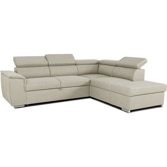 DAYTONA Reversible hoekbank met commode - 5 plaatsen - Beige stof - 260 x 77 / 94 x 216 cm