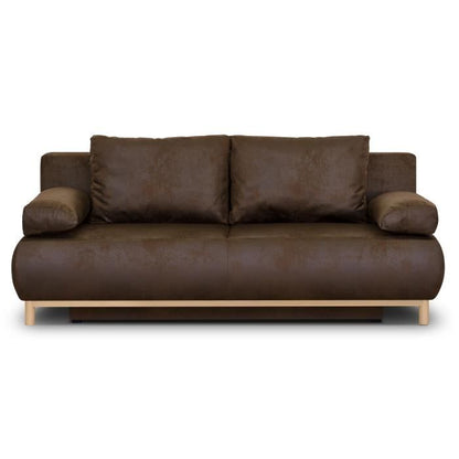 MIKA 3-zits slaapbank - Donkerbruin vintage leder - Opbergruimte - 192 x 84 x 93 cm
