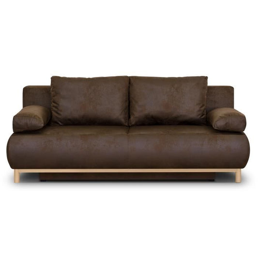 MIKA 3-zits slaapbank - Donkerbruin vintage leder - Opbergruimte - 192 x 84 x 93 cm