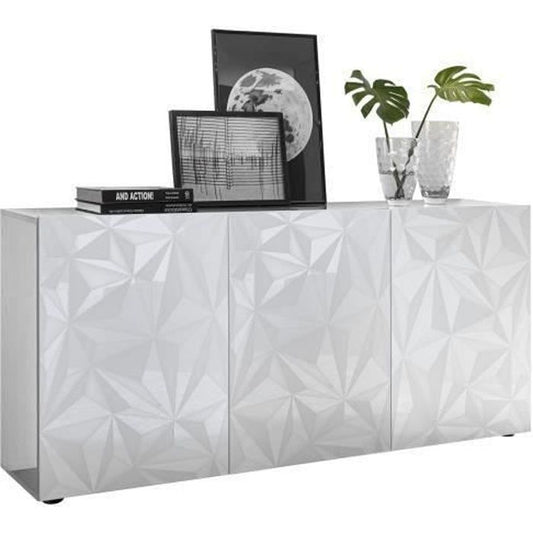 Dressoir met 3 deuren - Wit glanzend gelakt - L 181 x D 42 x H 84 cm - PARIGI