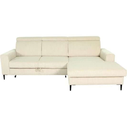 NIZZA Hoekbank met 4 zitplaatsen  - Beige ribfluweel - Opbergruimte - 250 x 166 x 92/104 cm