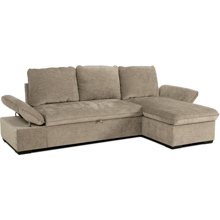 CANDY omkeerbare hoekbank - 4 zitplaatsen  - Beige stof - Opbergruimte - 297 x 148 x 85 cm - CASAPY