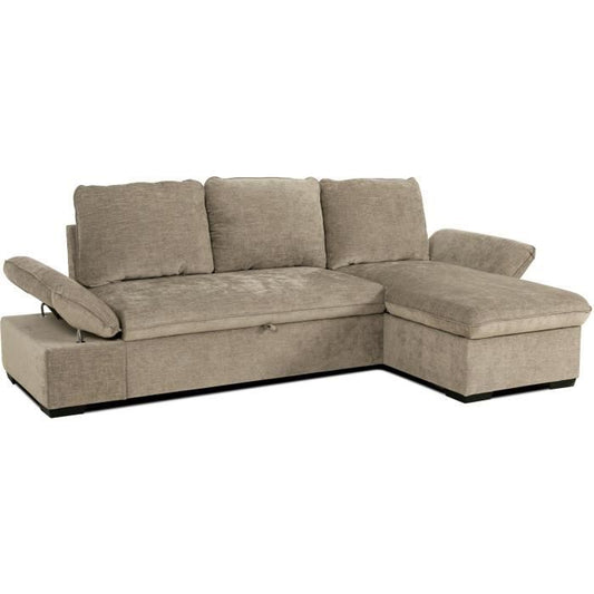 CANDY omkeerbare hoekbank - 4 zitplaatsen  - Beige stof - Opbergruimte - 297 x 148 x 85 cm - CASAPY