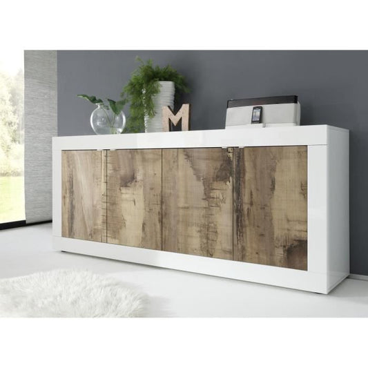 Dressoir - BASICO - 4 deuren - Wit eiken decor Pero - 207 x 86 x 43 cm