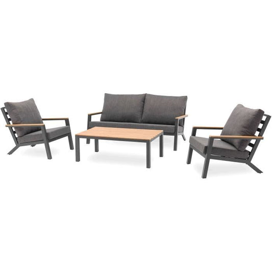 Lage tuinmeubelen - Aluminium - DCB GARDEN - 5 plaatsen - Antracietgrijs en polywood - KOMMOS