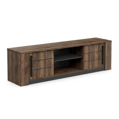 MONACO TV-meubel - 2 schuifdeuren + 3 planken - Eiken en zwart houtdecor - L184,5 x D42,3 x H51,8 cm - DEMEYERE