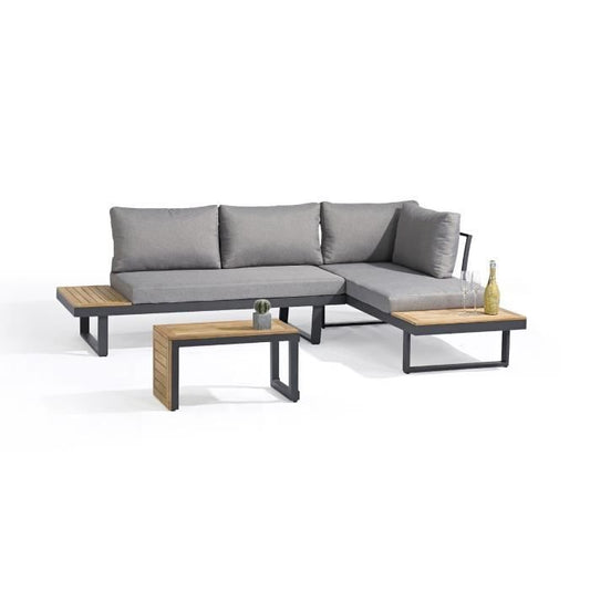 Modulaire tuinmeubelen - Aluminium - DCB GARDEN - 4 plaatsen - TOKYO - Antracietgrijs en acaciahout