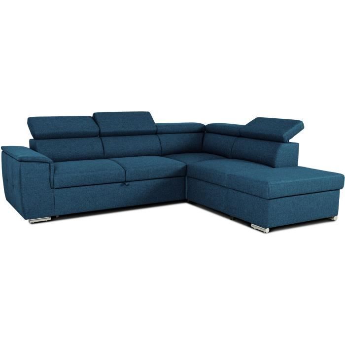 DAYTONA Reversible hoekbank met commode - 5 plaatsen  - Blauwe stof - 260 x 94 x 216 cm