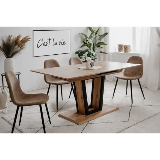 Uitschuifbare tafel - SORIA - Rechthoekig - 10 personen - 160/200 x 76 x 90 cm - Zwart / Artisan eiken