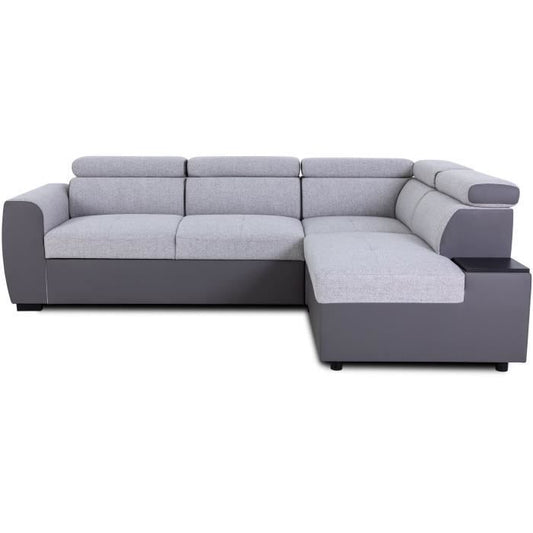 KELIO omkeerbare hoekbank - 4/5 zitplaatsen  - Silex PU bi-materiaal stof / Grijs - 3 hoofdsteunen - 245 x 184 x 77/87 cm