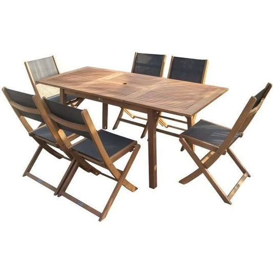 Tuinset 6 personen - Uitschuifbare tafel 120-180 x 80 cm + 6 textileen stoelen - FSC Eucalyptushout