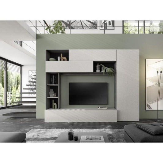 TV-wandmeubel - PRATO - Steenlook grijs - 277 x 40 x 210 cm