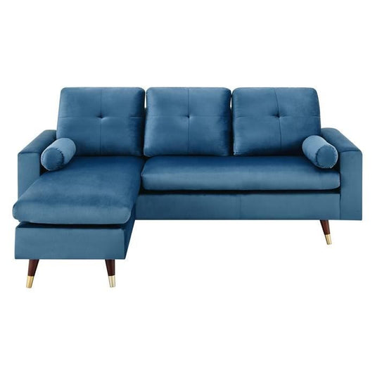 New York Omkeerbare vaste hoekbank - 3 plaatsen - blauwe stof - hout en gouden voeten - l 194 x d 139 x H 83