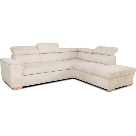 DAYTONA 5-zits omkeerbare converteerbare hoekbank - Beige ribfluweel - Opbergdoos - L 260 x H 94 x D 216 cm