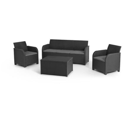 ALLIBERT by KETER - SanRemo Opbergbank voor 5 personen - salontafel, kussens opslag - imitatie geweven rotan - grafiet