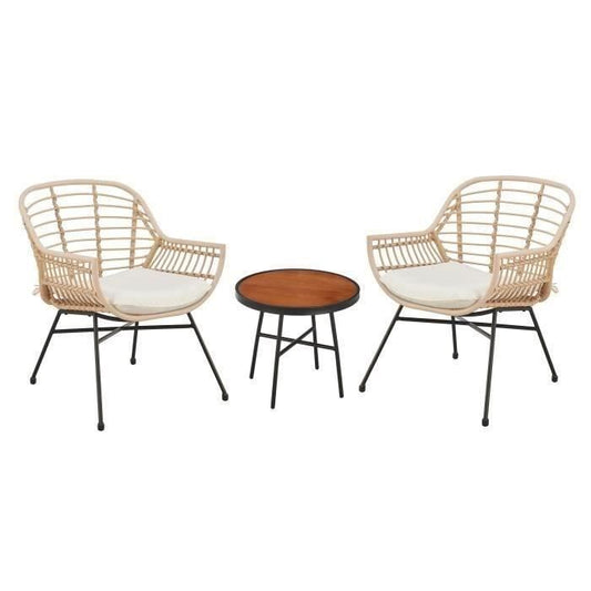 SUMATRA tuinmeubelen: salontafel + 2 fauteuils - Ecru geweven hars