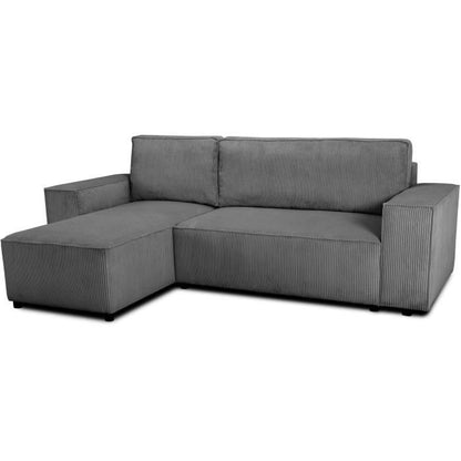 JOSH reversible hoekbank - 4 zitplaatsen  - Geribbelde fluwelen stof - Antraciet - Opbergruimte - 242 x 155 x 86 cm
