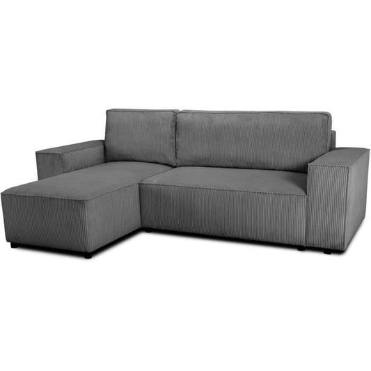 JOSH reversible hoekbank - 4 zitplaatsen  - Geribbelde fluwelen stof - Antraciet - Opbergruimte - 242 x 155 x 86 cm
