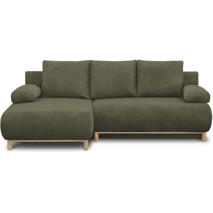 MIKA Hoekbank links - 3zits  - Kakigroene corduroy stof - Opbergvak - 192 x 84 x 93 cm