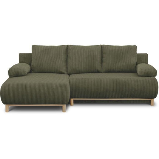 MIKA Hoekbank links - 3zits  - Kakigroene corduroy stof - Opbergvak - 192 x 84 x 93 cm