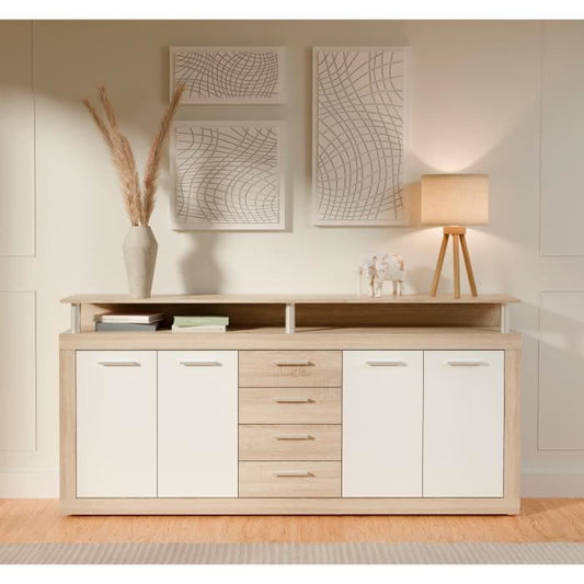 CAVA Modern lowboard met eiken en wit decor - L 197 cm