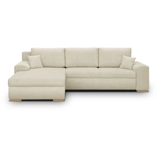 INDIAN 5-zits hoekbank - Beige ribfluweel stof - Opbergvak - 289 x 94/188 x 88 cm