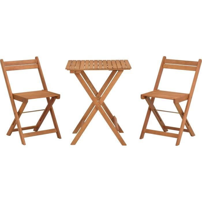 FSC Acaciahouten set - bestaande uit een vierkante tafel en 2 opvouwbare stoelen